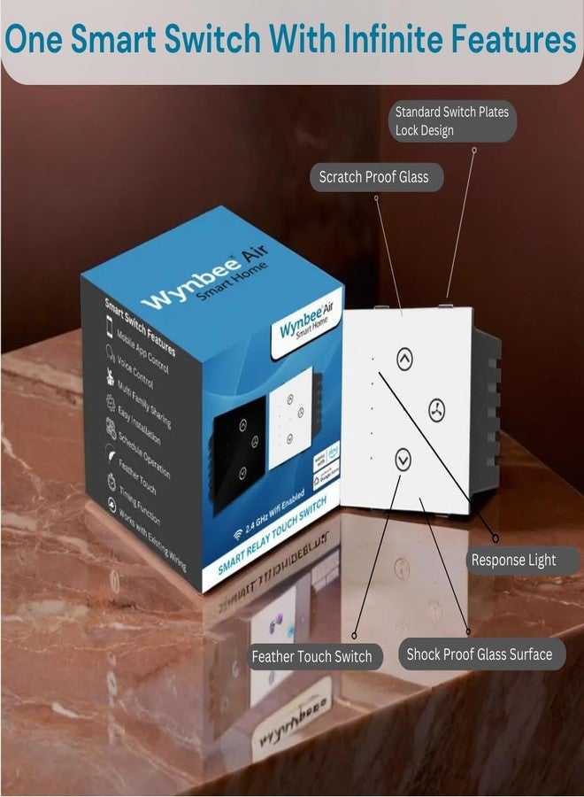 Wynbee مفتاح Wynbee Air FAN Relay الذكي الذي يعمل باللمس مع وحدة تحكم في سرعة المروحة، لا يتطلب جهاز تحكم مركزي، قابل للتحديث، متوافق مع Alexa وGoogle Home وتطبيق Wynbee Smart Home (أبيض) - Image 5